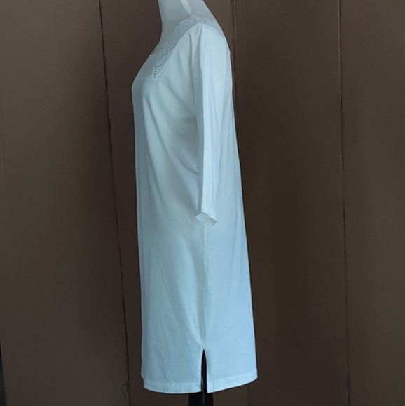 White Lace Embroidered Paisley Square Neckline 100% Cotton Casual Dress Sz M - Picture 4 of 7